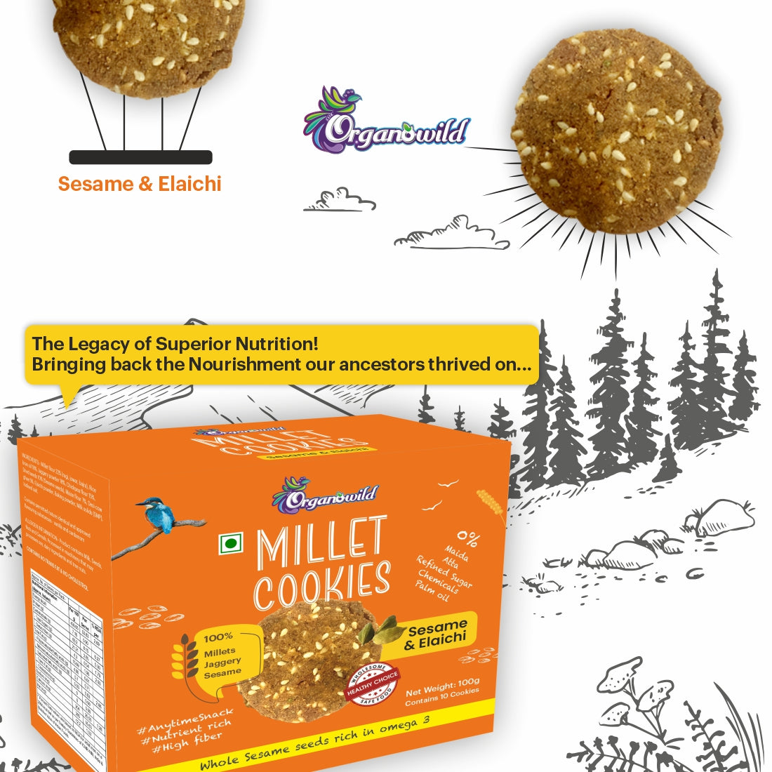 Organowild Elachi Sesame Millet Cookies